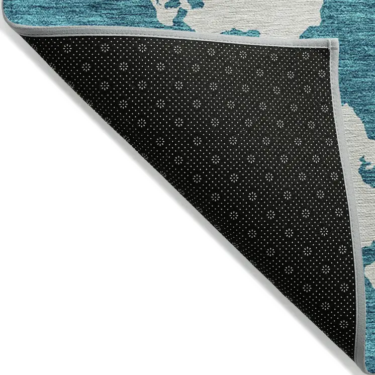 8' X 10' Teal Blue And Ivory Abstract Washable Indoor Outdoor Area Rug