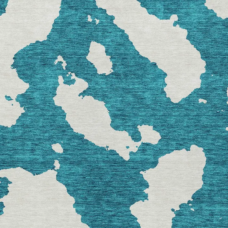 10' X 14' Teal Blue And Ivory Abstract Washable Indoor Outdoor Area Rug