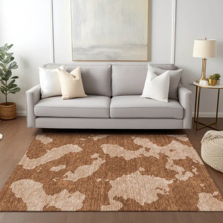 3' X 5' Terra Cotta And Rust Abstract Washable Indoor Outdoor Area Rug