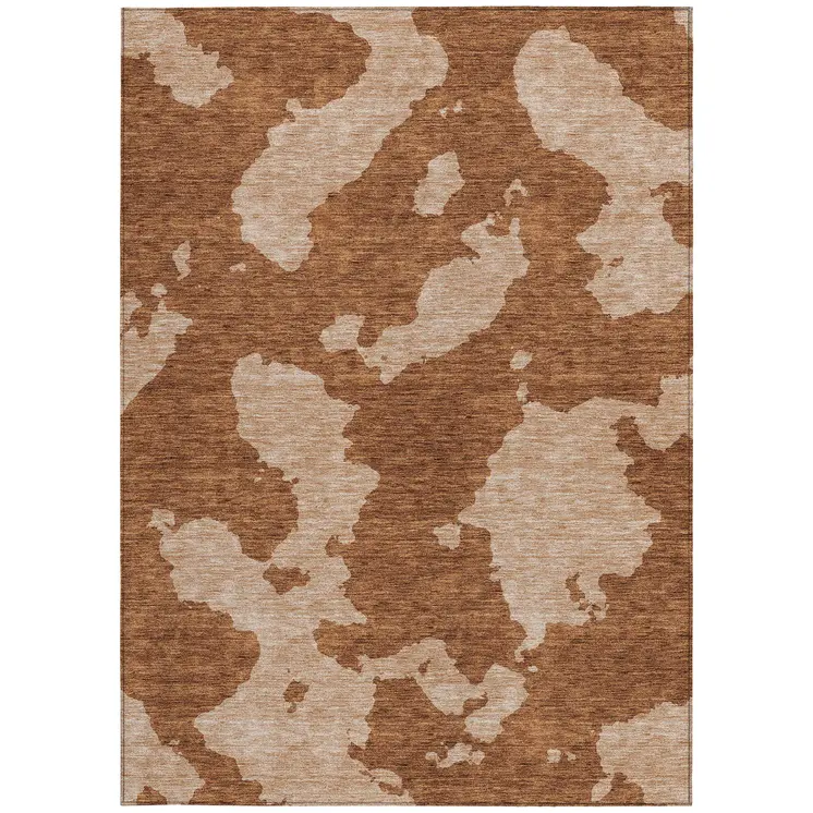 5' X 8' Terra Cotta And Rust Abstract Washable Indoor Outdoor Area Rug