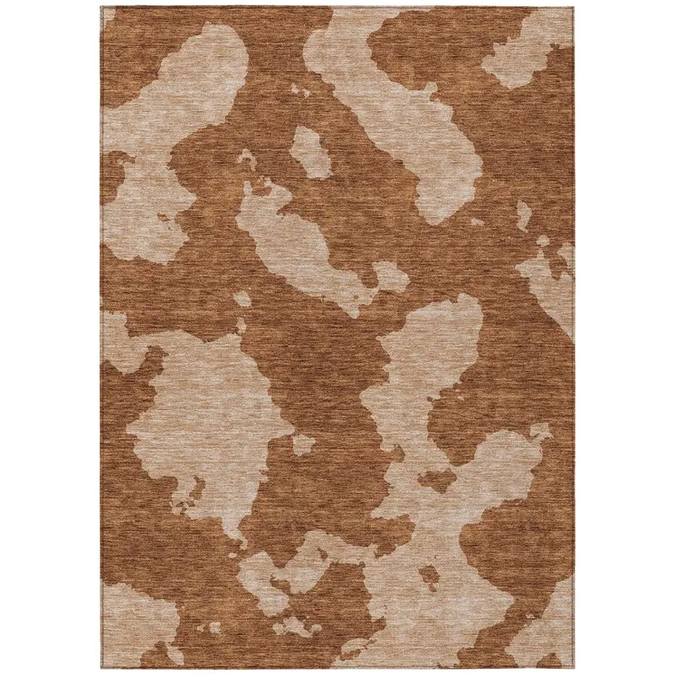 5' X 8' Terra Cotta And Rust Abstract Washable Indoor Outdoor Area Rug