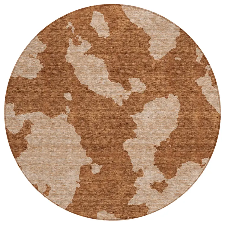 8' Terra Cotta And Rust Round Abstract Washable Indoor Outdoor Area Rug