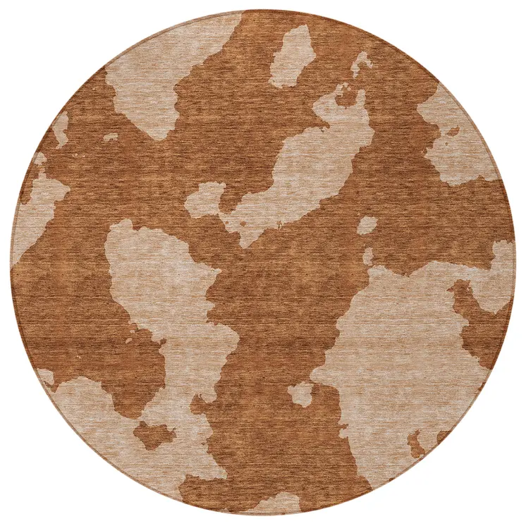 8' Terra Cotta And Rust Round Abstract Washable Indoor Outdoor Area Rug