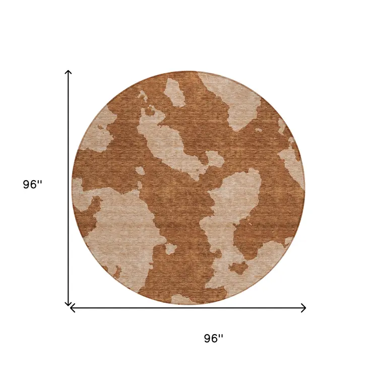 8' Terra Cotta And Rust Round Abstract Washable Indoor Outdoor Area Rug