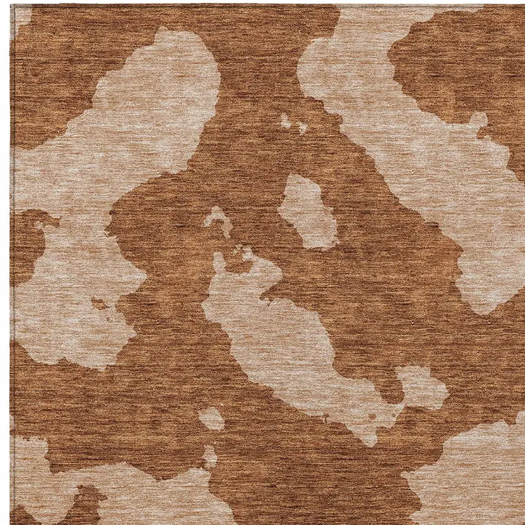 8' X 10' Terra Cotta And Rust Abstract Washable Indoor Outdoor Area Rug