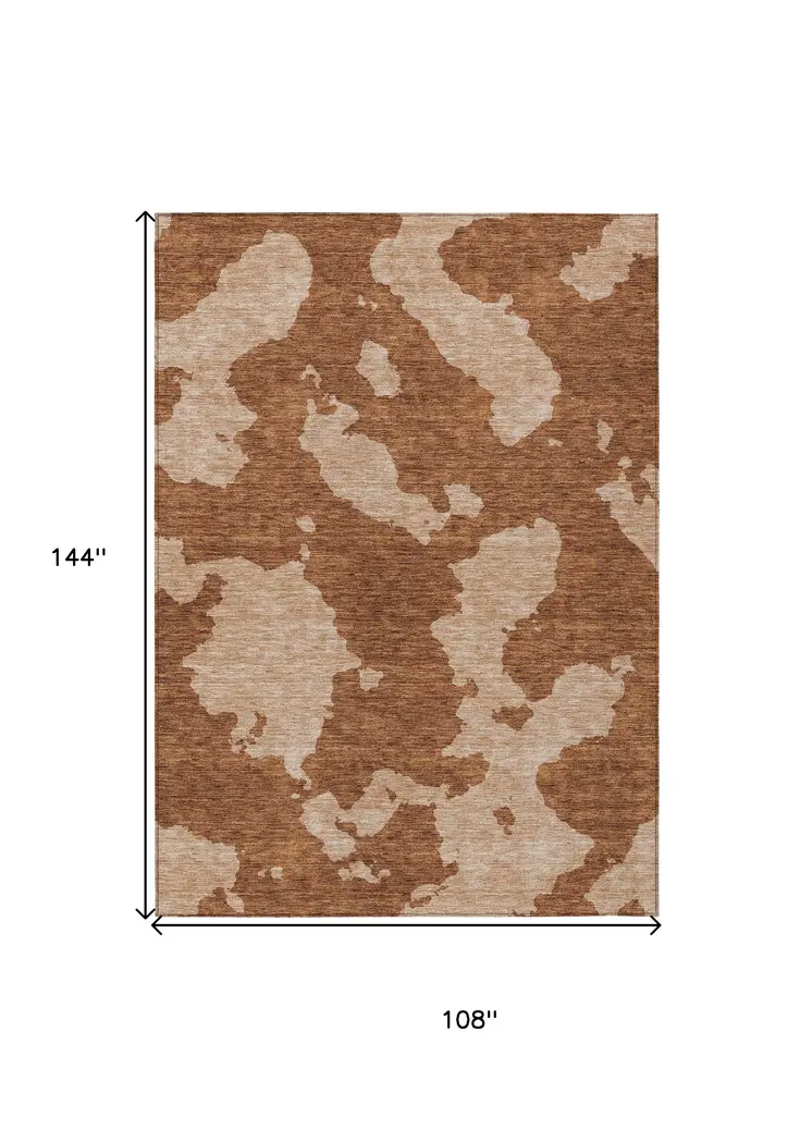 9' X 12' Terra Cotta And Rust Abstract Washable Indoor Outdoor Area Rug