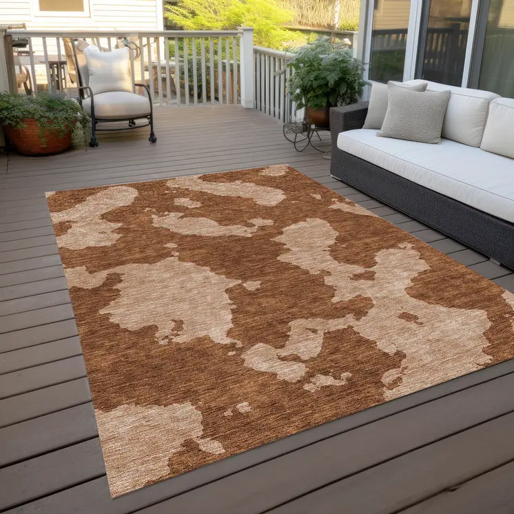 10' X 14' Terra Cotta And Rust Abstract Washable Indoor Outdoor Area Rug
