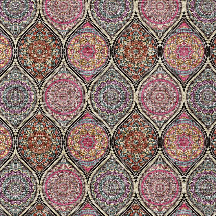 5' X 8' Black Pink And Orange Floral Medallion Washable Indoor Outdoor Area Rug