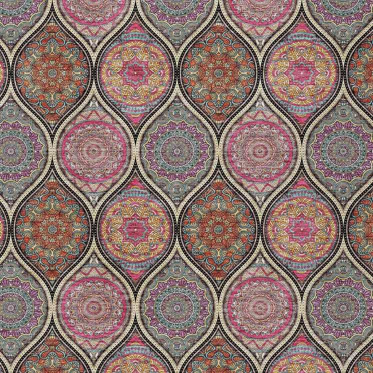 10' X 14' Black Pink And Orange Floral Medallion Washable Indoor Outdoor Area Rug