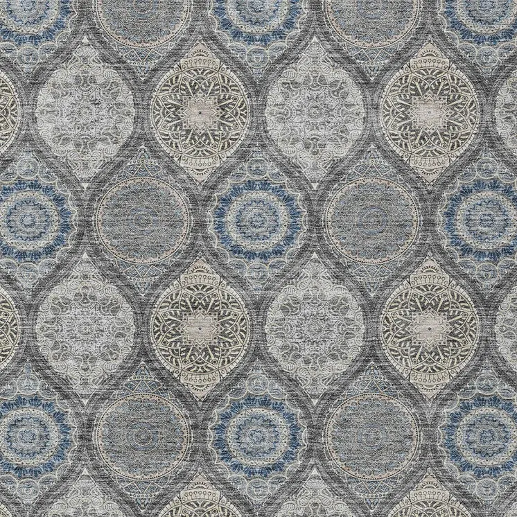 3' X 5' Gray Ivory And Navy Blue Floral Medallion Washable Indoor Outdoor Area Rug