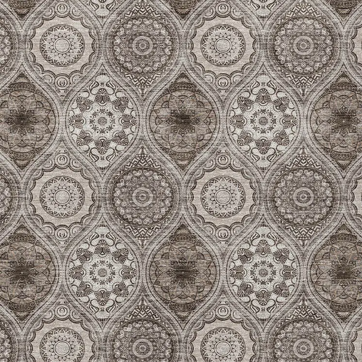 3' X 5' Khaki Ivory And Taupe Floral Medallion Washable Indoor Outdoor Area Rug