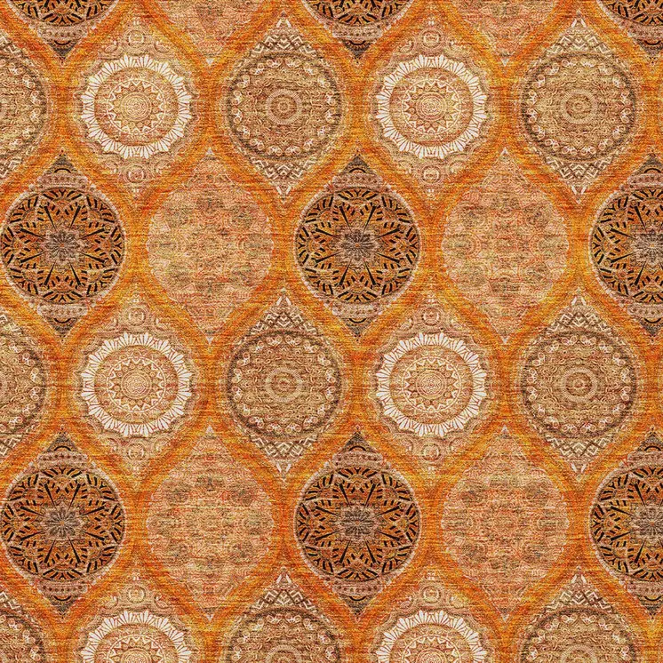 3' X 5' Orange Ivory And Gray Floral Medallion Washable Indoor Outdoor Area Rug
