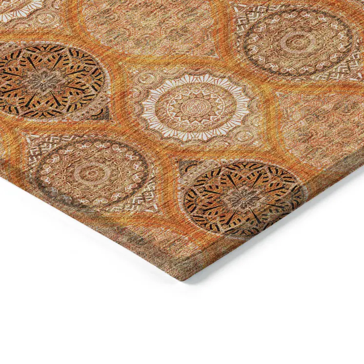 5' X 8' Orange Ivory And Gray Floral Medallion Washable Indoor Outdoor Area Rug