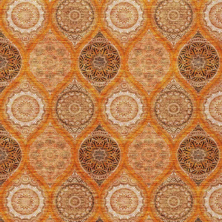 8' X 10' Orange Ivory And Gray Floral Medallion Washable Indoor Outdoor Area Rug