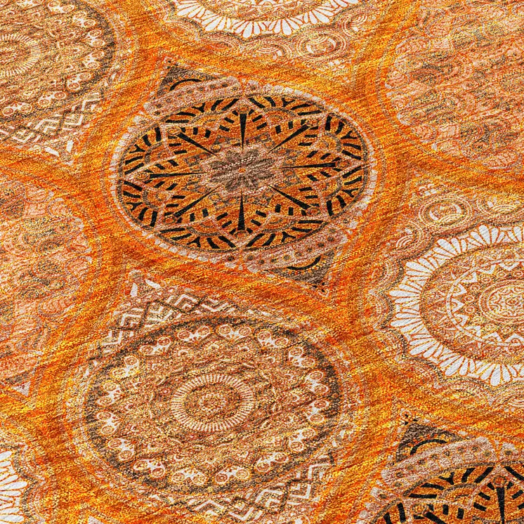 9' X 12' Orange Ivory And Gray Floral Medallion Washable Indoor Outdoor Area Rug