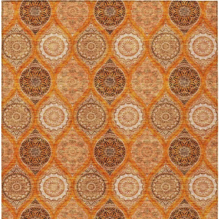 10' X 14' Orange Ivory And Gray Floral Medallion Washable Indoor Outdoor Area Rug