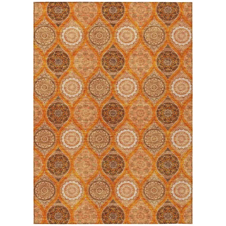10' X 14' Orange Ivory And Gray Floral Medallion Washable Indoor Outdoor Area Rug