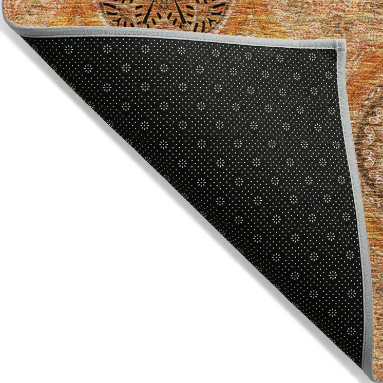 10' X 14' Orange Ivory And Gray Floral Medallion Washable Indoor Outdoor Area Rug
