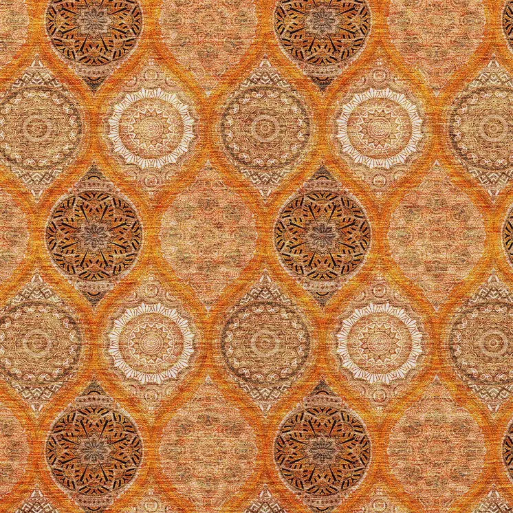 10' X 14' Orange Ivory And Gray Floral Medallion Washable Indoor Outdoor Area Rug