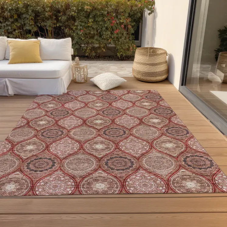 3' X 5' Orange Beige And Gray Floral Medallion Washable Indoor Outdoor Area Rug