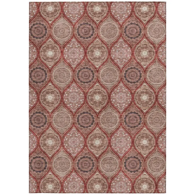 5' X 8' Orange Beige And Gray Floral Medallion Washable Indoor Outdoor Area Rug