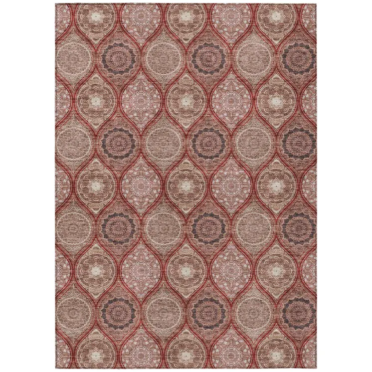 8' X 10' Orange Beige And Gray Floral Medallion Washable Indoor Outdoor Area Rug