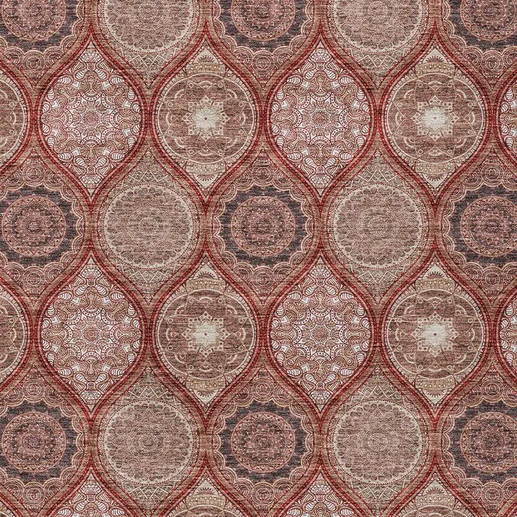 9' X 12' Orange Beige And Gray Floral Medallion Washable Indoor Outdoor Area Rug
