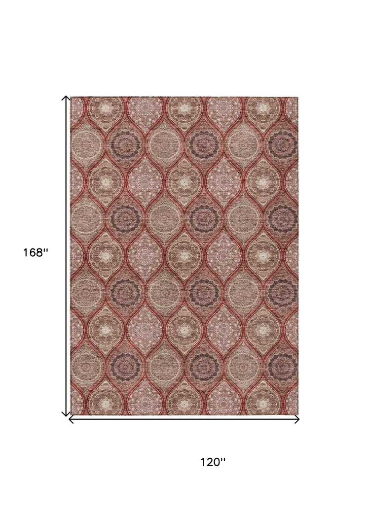 10' X 14' Orange Beige And Gray Floral Medallion Washable Indoor Outdoor Area Rug