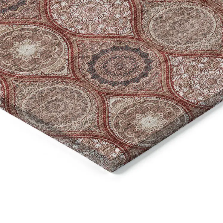 10' X 14' Orange Beige And Gray Floral Medallion Washable Indoor Outdoor Area Rug