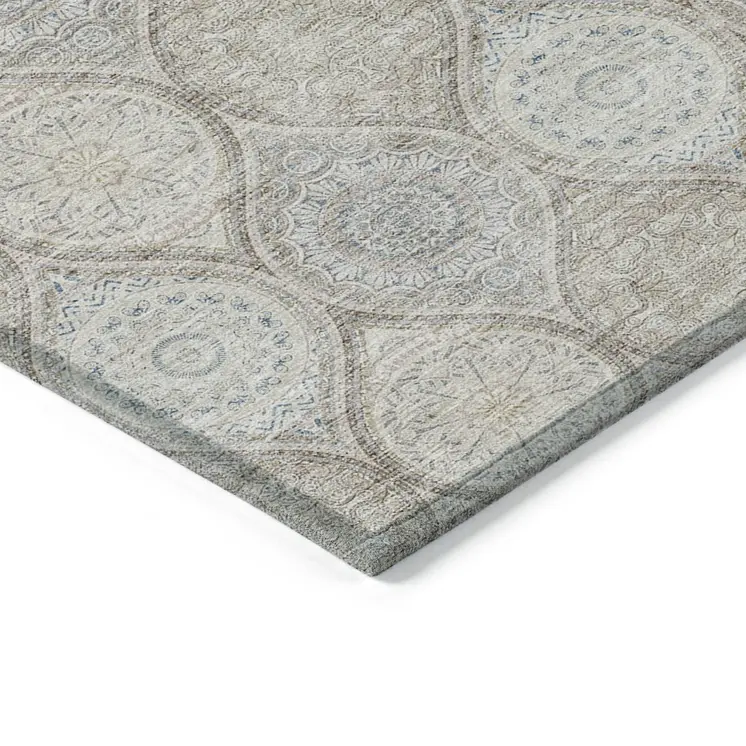 8' X 10' Taupe Beige And Khaki Floral Medallion Washable Indoor Outdoor Area Rug