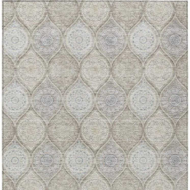 8' X 10' Taupe Beige And Khaki Floral Medallion Washable Indoor Outdoor Area Rug