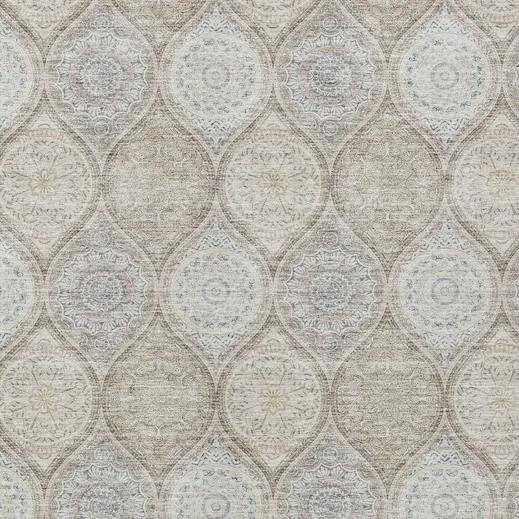 10' X 14' Taupe Beige And Khaki Floral Medallion Washable Indoor Outdoor Area Rug