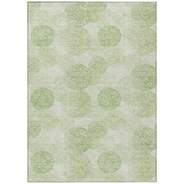 5' X 8' Sage Fern Green And Ivory Polka Dot Washable Indoor Outdoor Area Rug