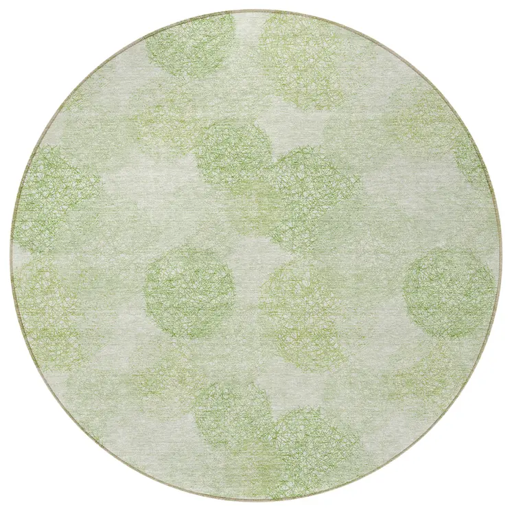 8' Sage Fern Green And Ivory Round Polka Dot Washable Indoor Outdoor Area Rug