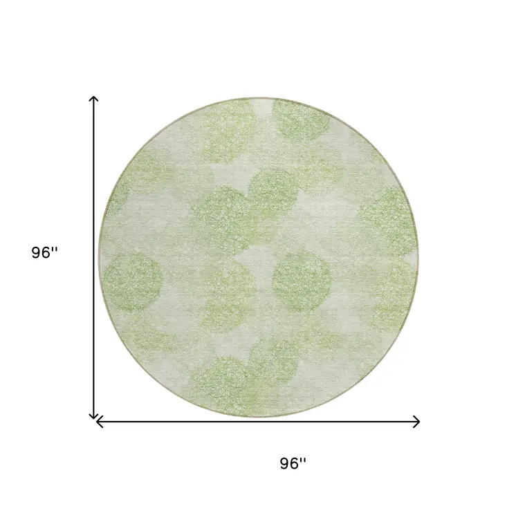 8' Sage Fern Green And Ivory Round Polka Dot Washable Indoor Outdoor Area Rug