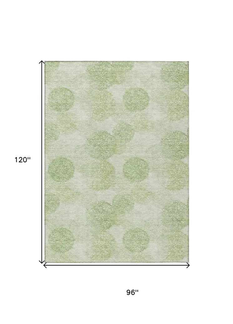 8' X 10' Sage Fern Green And Ivory Polka Dot Washable Indoor Outdoor Area Rug