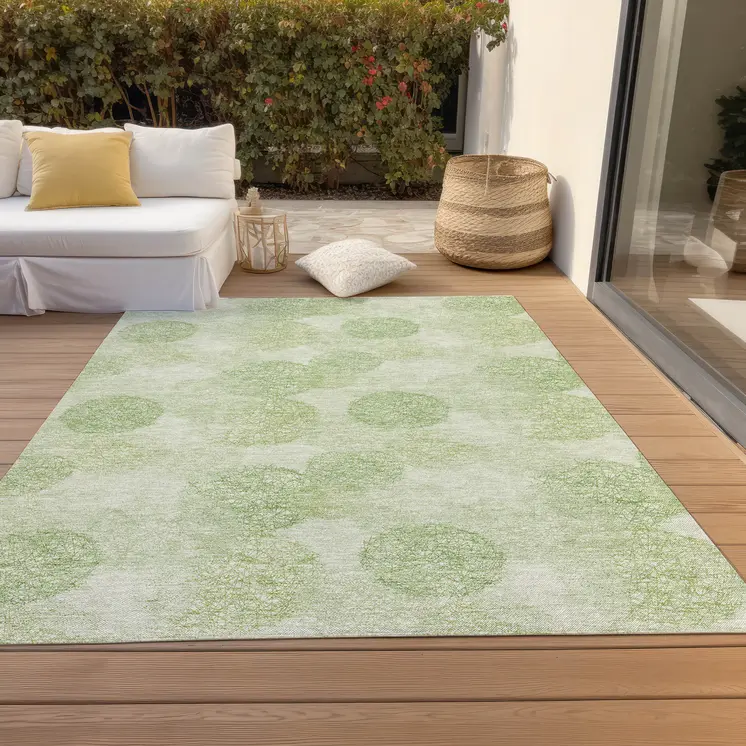 9' X 12' Sage Fern Green And Ivory Polka Dot Washable Indoor Outdoor Area Rug