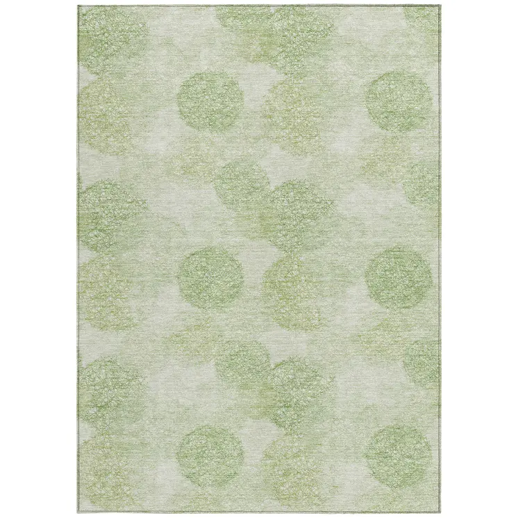 10' X 14' Sage Fern Green And Ivory Polka Dot Washable Indoor Outdoor Area Rug