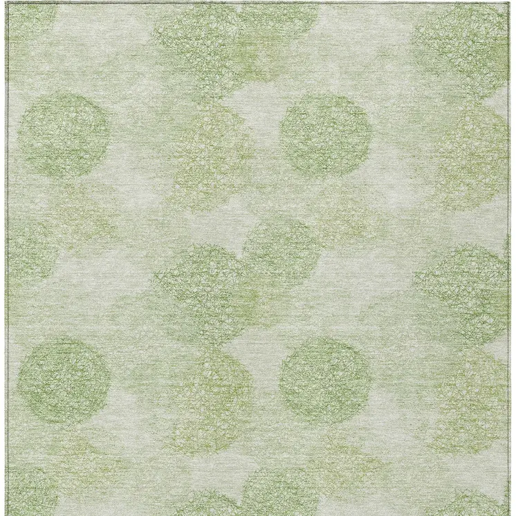 10' X 14' Sage Fern Green And Ivory Polka Dot Washable Indoor Outdoor Area Rug