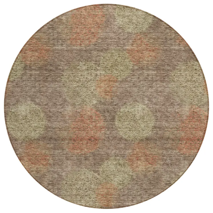 8' Brown Taupe And Sage Round Polka Dot Washable Indoor Outdoor Area Rug