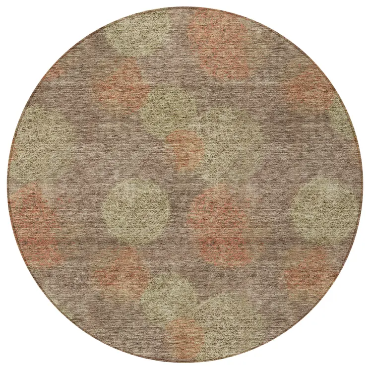 8' Brown Taupe And Sage Round Polka Dot Washable Indoor Outdoor Area Rug