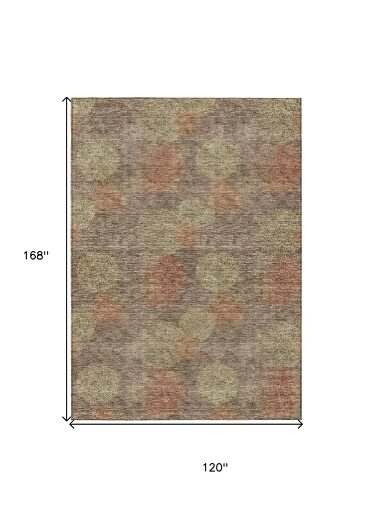 10' X 14' Brown Taupe And Sage Polka Dot Washable Indoor Outdoor Area Rug