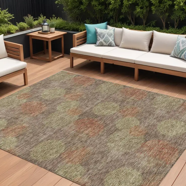 10' X 14' Brown Taupe And Sage Polka Dot Washable Indoor Outdoor Area Rug
