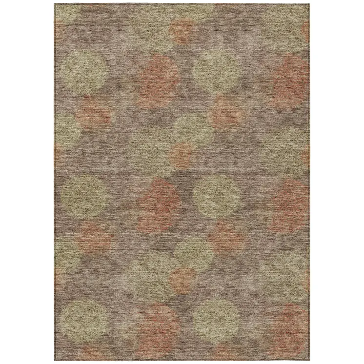 10' X 14' Brown Taupe And Sage Polka Dot Washable Indoor Outdoor Area Rug