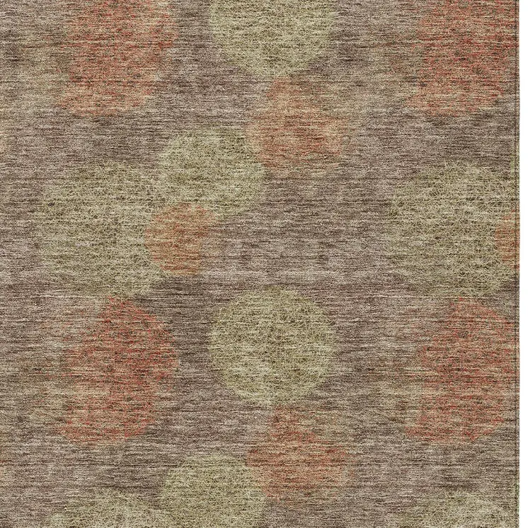 10' X 14' Brown Taupe And Sage Polka Dot Washable Indoor Outdoor Area Rug