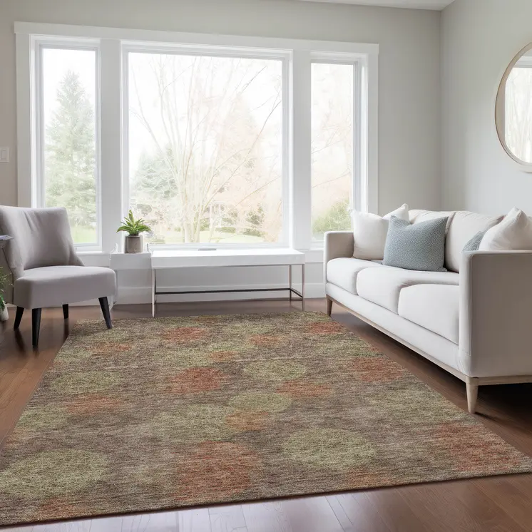 10' X 14' Brown Taupe And Sage Polka Dot Washable Indoor Outdoor Area Rug