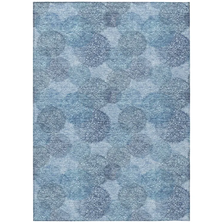 3' X 5' Denim Blue Navy Blue And Ivory Polka Dot Washable Indoor Outdoor Area Rug