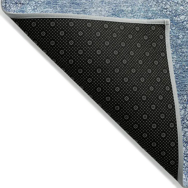 9' X 12' Denim Blue Navy Blue And Ivory Polka Dot Washable Indoor Outdoor Area Rug