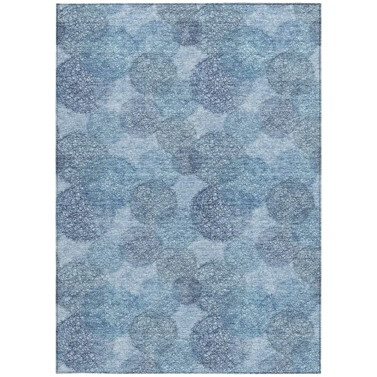 9' X 12' Denim Blue Navy Blue And Ivory Polka Dot Washable Indoor Outdoor Area Rug