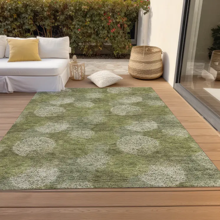 3' X 5' Green Ivory And Sage Polka Dot Washable Indoor Outdoor Area Rug